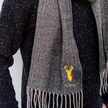 Personalised Brown Herringbone Stag Scarf
