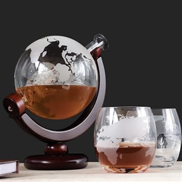 Globe Decanter with Two Whisky Glasses