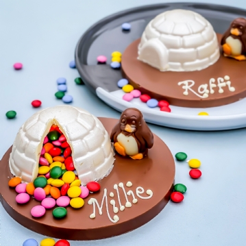 Personalised Chocolate Smash Igloo and Praline Penguin