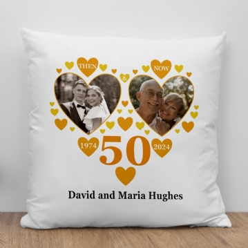 Personalised Then and Now Golden Anniversary Photo Cushion