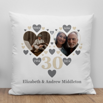 Personalised Then and Now Pearl Anniversary Photo Cushion