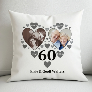 Personalised Then and Now Diamond Anniversary Photo Cushion