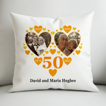 Personalised Then and Now Golden Anniversary Photo Cushion