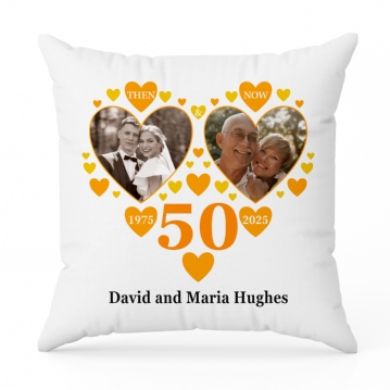 Personalised Then and Now Golden Anniversary Photo Cushion