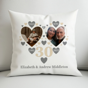 Personalised Then and Now Pearl Anniversary Photo Cushion