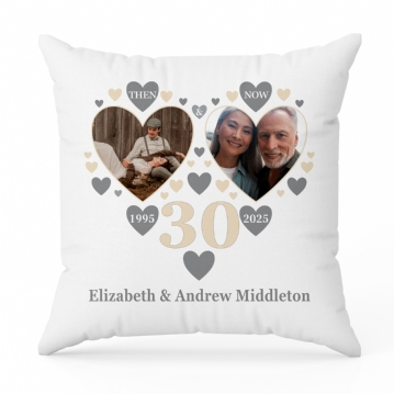 Personalised Then and Now Pearl Anniversary Photo Cushion
