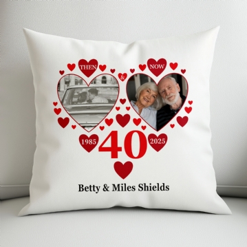 Personalised Then and Now Ruby Anniversary Photo Cushion