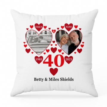 Personalised Then and Now Ruby Anniversary Photo Cushion