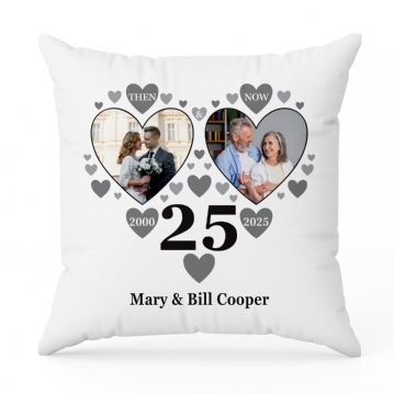 Personalised Then and Now Silver Anniversary Photo Cushion