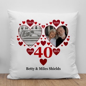 Personalised Then and Now Ruby Anniversary Photo Cushion