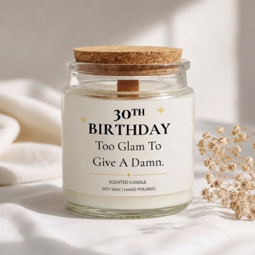 Personalised Birthday Candle - "Too Glam to Give a Damn"