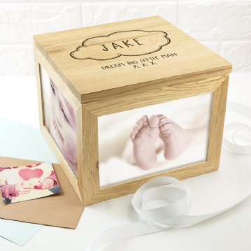 Personalised Name in Cloud Oak Photo Keepsake Box