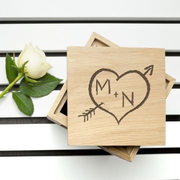 Personalised Carved Heart Oak Photo Cube