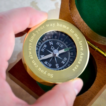 Personalised Brass Compass with Wooden Box
