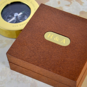 Personalised Brass Compass with Wooden Box