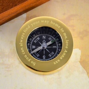 Personalised Brass Compass with Wooden Box
