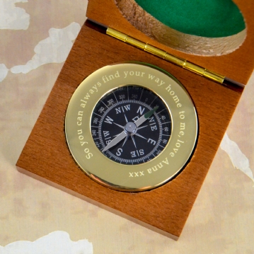 Personalised Brass Compass with Wooden Box