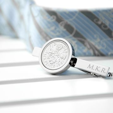 Personalised Lucky Silver Sixpence Tie Clip