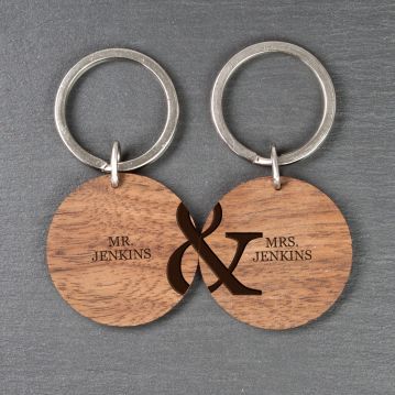 Personalised Couples Set of Two Wooden Keyrings