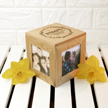 Personalised Oak Photo Cube For Mum