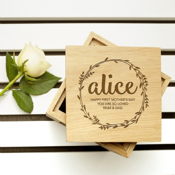 Personalised Oak Photo Cube For Mum
