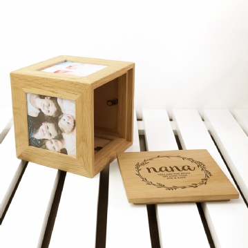 Personalised Oak Photo Cube For Mum