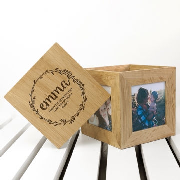 Personalised Oak Photo Cube For Mum