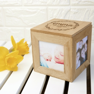 Personalised Oak Photo Cube For Mum