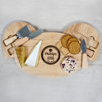 Personalised Hevea Wood Oval Cheese Board and Knife Set