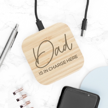 Personalised "in Charge" Bamboo Wireless Charger