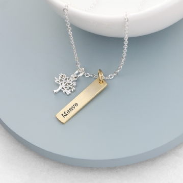 Personalised Tree Of Life Vertical Bar Necklace