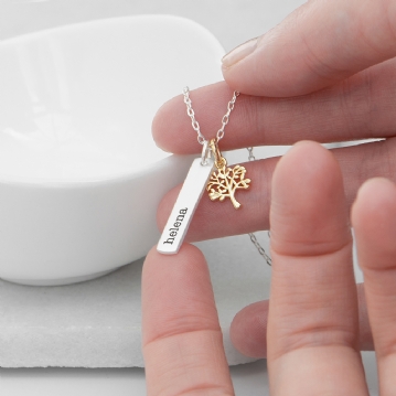 Personalised Tree Of Life Vertical Bar Necklace