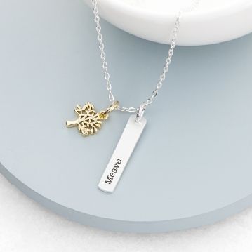 Personalised Tree Of Life Vertical Bar Necklace