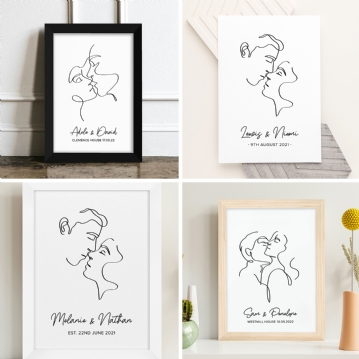 Personalised Romantic Modern  Line Art Framed Print