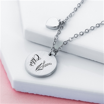 Personalised Birth Flower Brushed Heart and Disc Necklaces