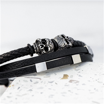 Personalised Men's Skulls Leather Rope Bracelet