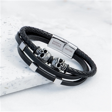 Personalised Men's Skulls Leather Rope Bracelet