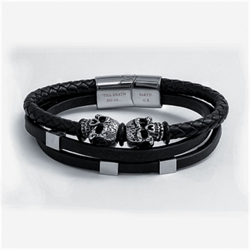 Personalised Men's Skulls Leather Rope Bracelet