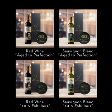 19 Crimes Red Wine & Sauvignon Blanc Gift Sets with 40th Birthday Slate Coaster