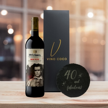 19 Crimes Red Wine & Sauvignon Blanc Gift Sets with 40th Birthday Slate Coaster