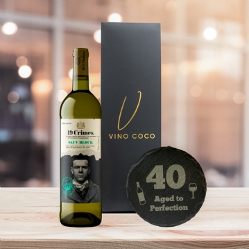 19 Crimes Red Wine & Sauvignon Blanc Gift Sets with 40th Birthday Slate Coaster