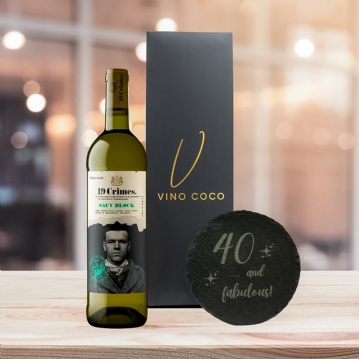 19 Crimes Red Wine & Sauvignon Blanc Gift Sets with 40th Birthday Slate Coaster