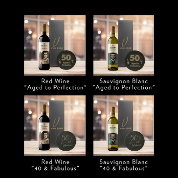 19 Crimes Red Wine & Sauvignon Blanc Gift Sets with 50th Birthday Slate Coaster