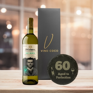 19 Crimes Red Wine & Sauvignon Blanc Gift Sets with 60th Birthday Slate Coaster