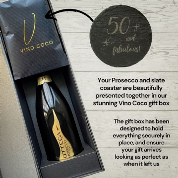 Bottega Prosecco & "50 & Fabulous" Slate Coaster Gift Set