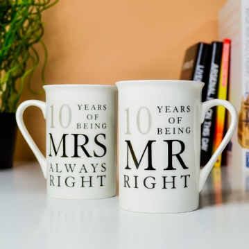 mr right mrs always right 10th anniversary mugs