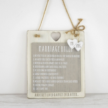 Love Story Marriage Rules Hanging Sign