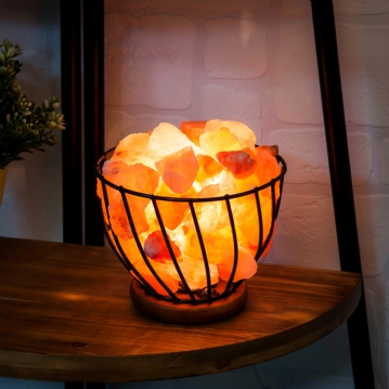Himalayan Rock Salt Metal Basket Lamp