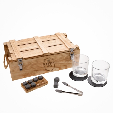 Rustic Wooden Case Complete Whiskey Gift Set