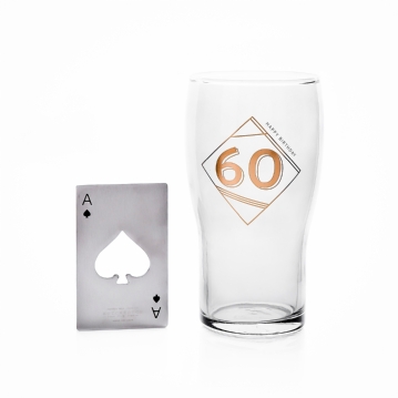 60th Birthday Beer Glass & Bottle Opener